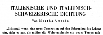 M. Amrein &ndash; &laquo;Italienische und italienisch-schweizerische Dichtung&raquo;